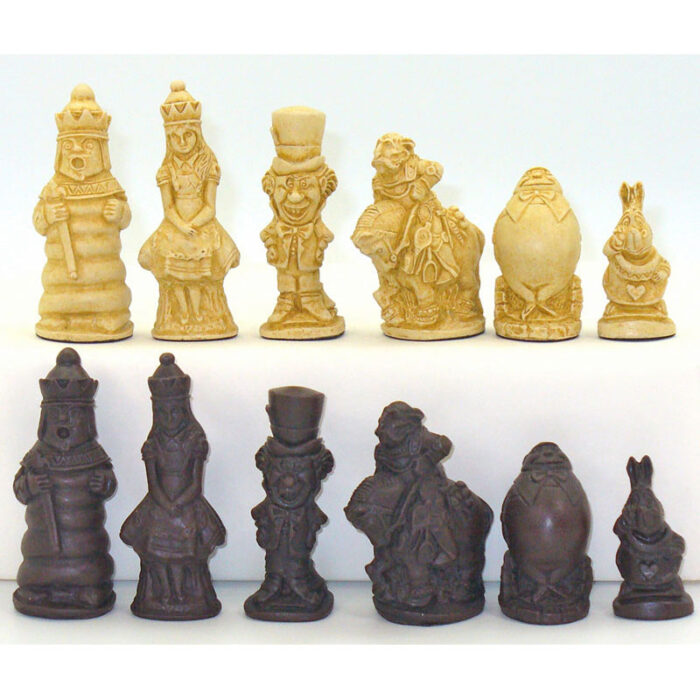 Alice In Wonderland Natural Chess Set on Maple and Walnut Chess Board