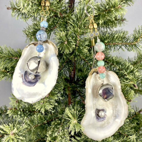 Coastal Oyster Shell Christmas Ornaments - set of 2