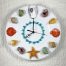wall clock with seashells marking the hours