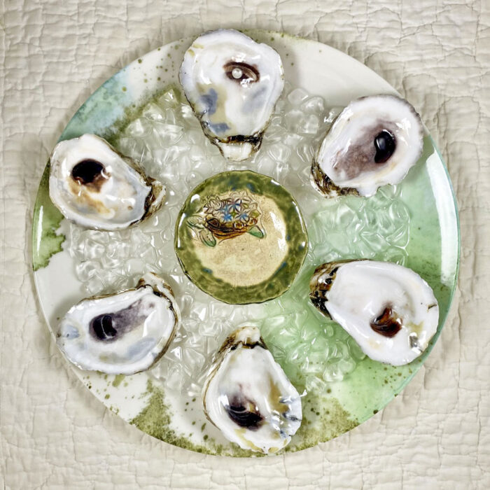 real oyster shell oyster plate with turtle sauce bowl