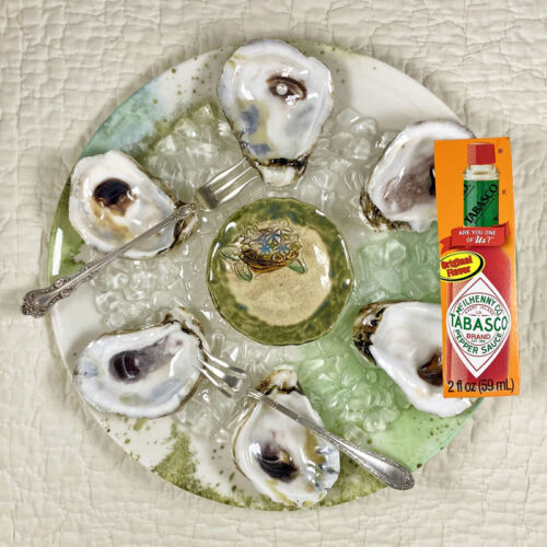 Realoyster shell oyster plate with ceramic turtle sauce bowl