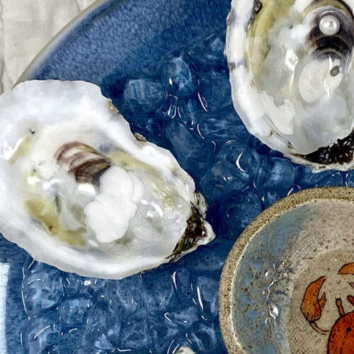 Real Oyster Shell Oyster Plate with Crab Sauce Bowl