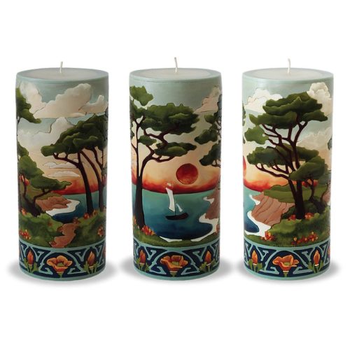 Picture showing all three sides of the California Landscape Candle