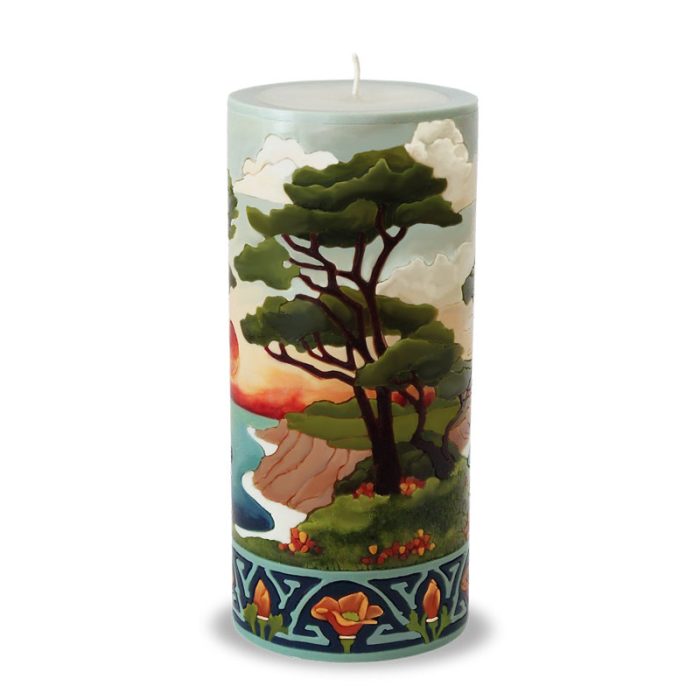 Detail of California Landscape Candle with Monterey Cypress Trees