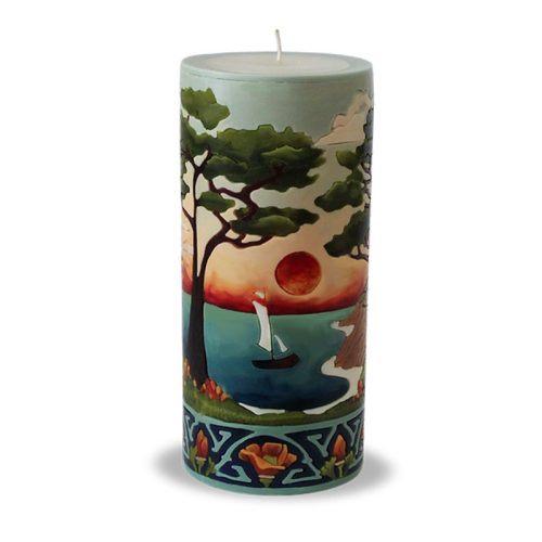 Detail of California Landscape Candle with Sailboat at Sunset